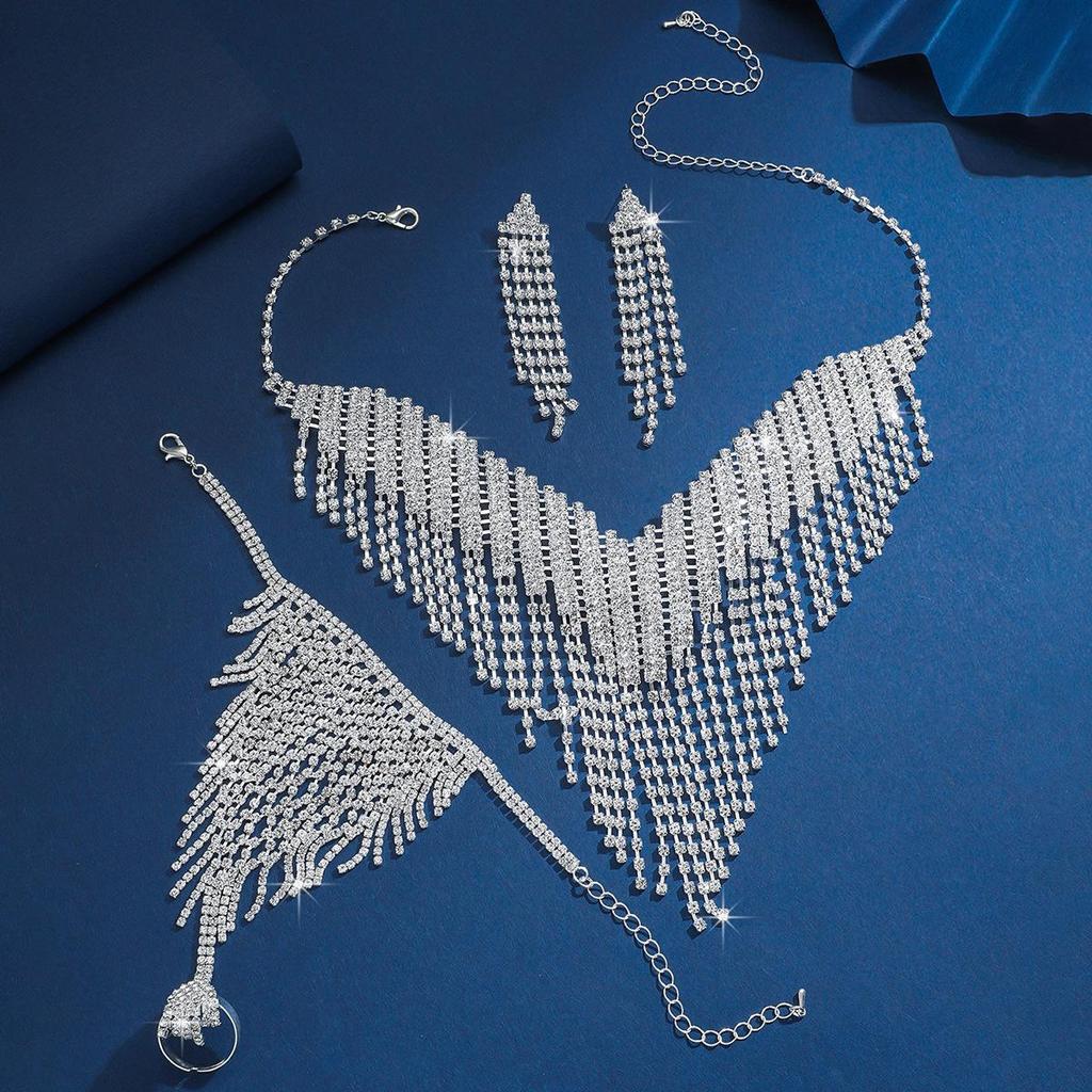 Exquisite European & American Ultra-Luxury Claw Chain Necklace & Earrings Set for Evening & Wedding Dresses - Women's Jewelry Three-Piece Set