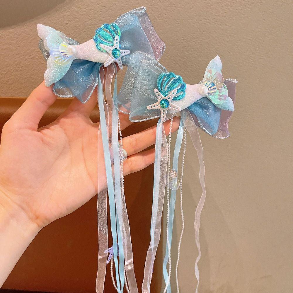 Mermaid Bow Hair Clips Princess Barretes New Ribbons Hairpin  for Kids