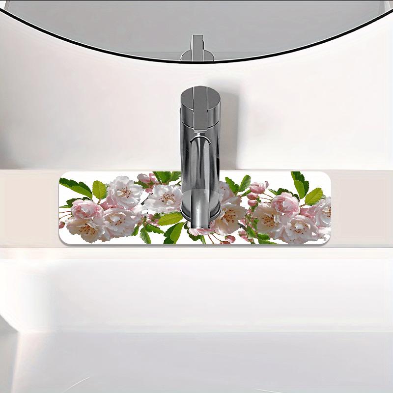1Pcs Elegant Rose Flower Sink Faucet Absorbent Mat, Drainage Pad, Kitchen Bathroom Sink, Countertop Drain Pad