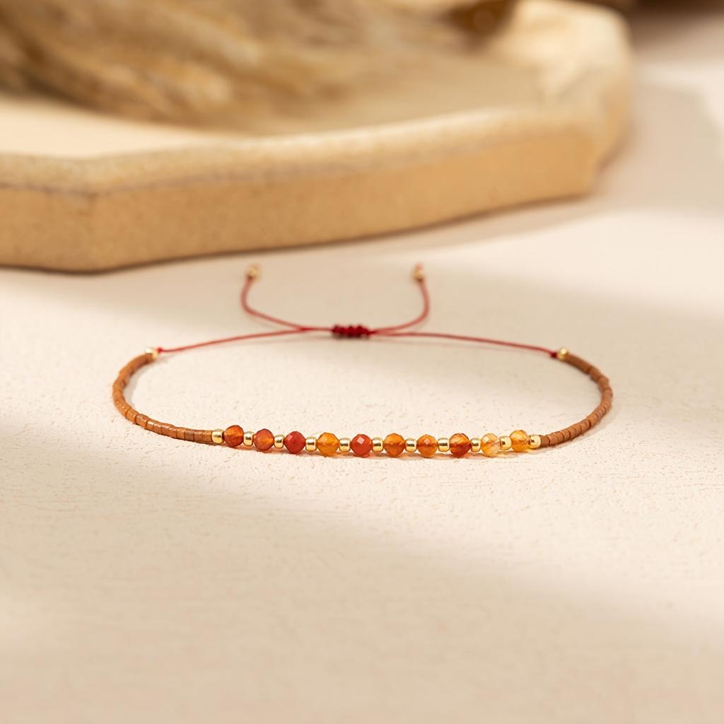 Bohemian colored rice bead bracelet women's ins wind niche faceted stone adjustable hand rope jewelry tide