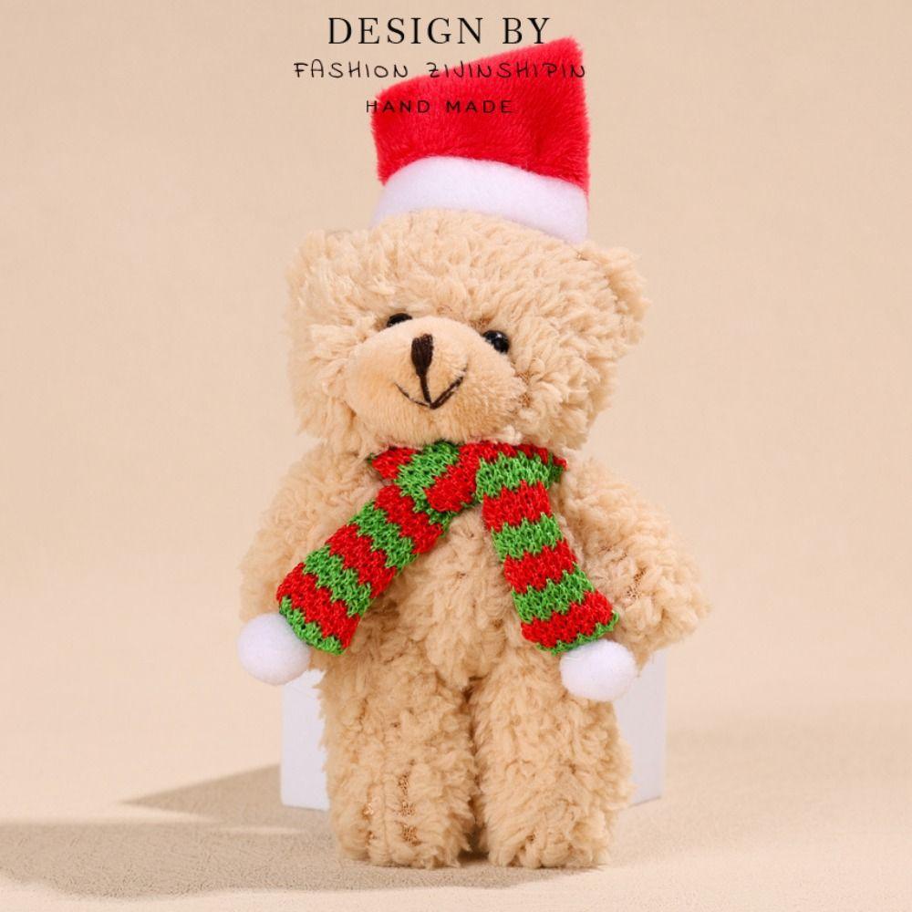 Soft Christmas Bear Doll Bear Scarf Flower Christmas Bear Plush Pendant Couple