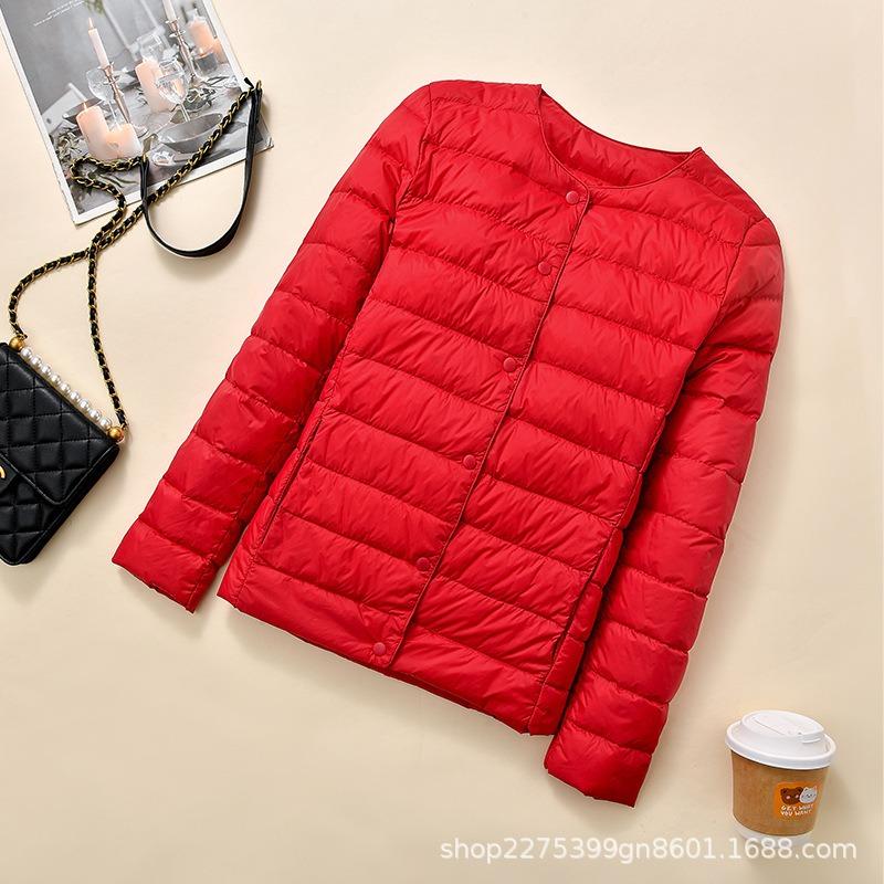 New light and thin down jacket women's round neck warm liner short large size jacket autumn and winter women's clothing collarless