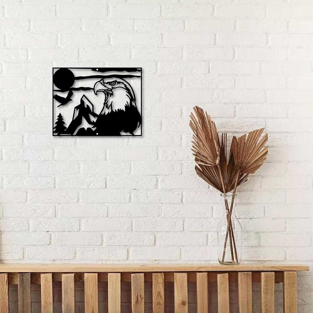 Eagle Metal Wall Art Black Mountain Hollow Sculpture Hanging Home Decor for Living Room Office Balcony 12x9Inch