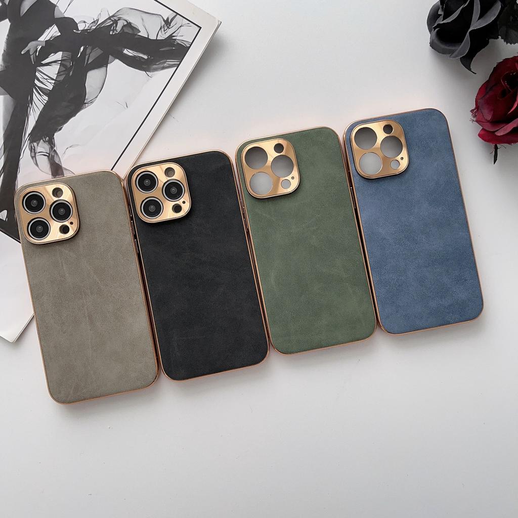 Leder-Telefonhülle für iPhone 13 11 12 14 15 Pro Max 15 Plus Galvanisierter Rahmen Lammfell-Telefonhülle für IPHON 13 14 15 Promax