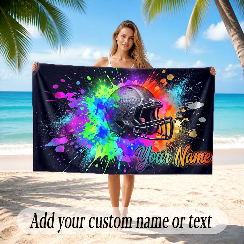 Neon Abstract Theme Beach Towel Personalized Custom Name & Text Soft Quick Dry Beach Towel for Swimming Travel