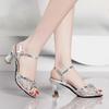 Fashion Banquet Temperament Sandals Summer New Round Toe Open Toe Rhinestone Mesh Breathable Slip Strap High Heels