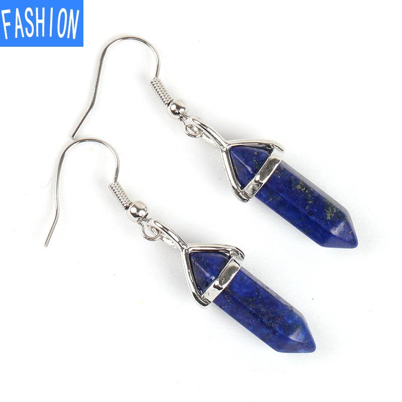 

Популярные классические серьги в Европе и Америке, подвеска из натуральных кристаллов с полудрагоценными камнями и шестиугольной призмой, серьги в форме пули lapislazuli