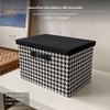 Houndstooth Foldable Storage Box with Lid, Fabric Organizer for Trunk, Dorm, Home, 46L Small Black