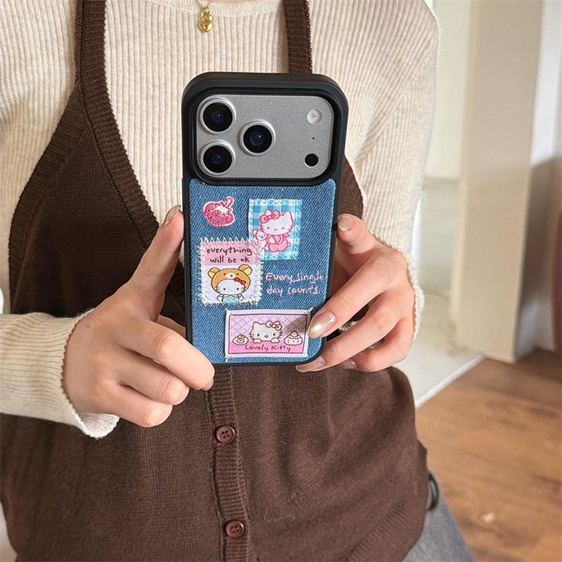 

Korean Denim Cat Embroidery Phone Case for iPhone 17/16 Pro Max/15/14 iPhone 16 Pro Max