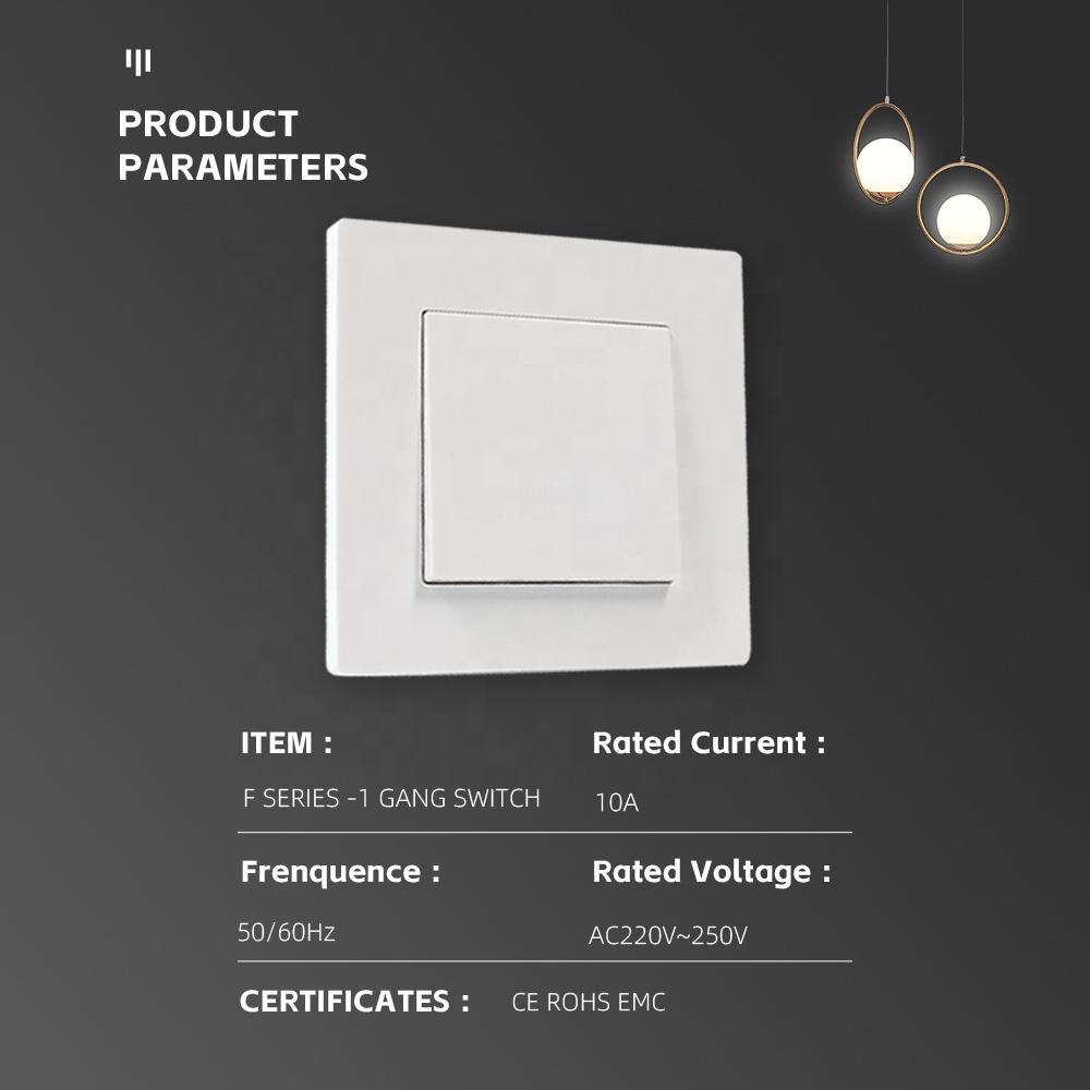 China New Model European Standard White / Black / Gold Flame Retardant PC Plate 1 Gang 1 Way 2 Way Modern Wall Light Switch
