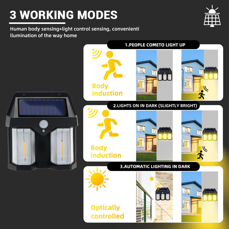 Outdoor Solar Light with Motion Sensor Vintage Outdoor Solar Wall Light with Warm LED Bulb IP65 Waterproof Solar Light