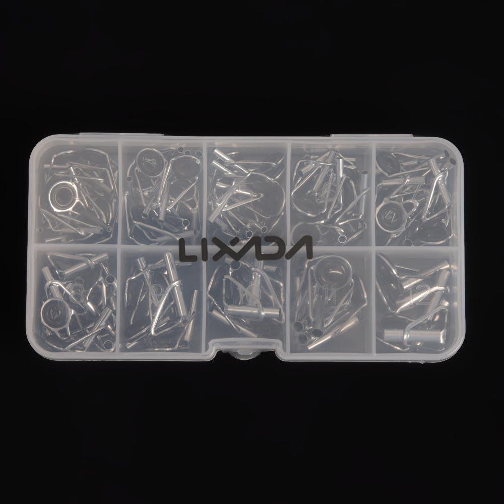 80Pcs Fishing Rod Guide Tip Repair Kit Set DIY Eye Rings Different Size Stainless Steel Frames with Box