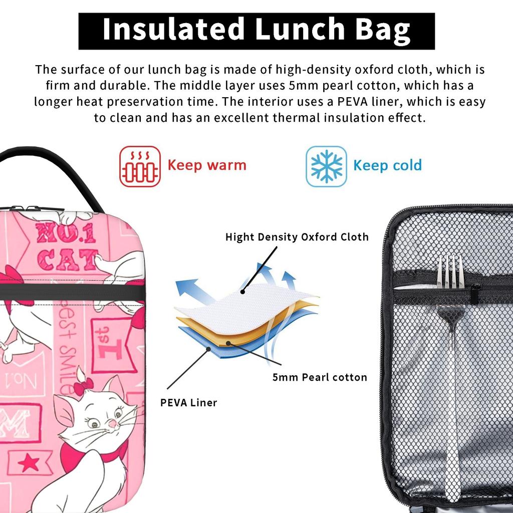 Maries Cat Heat-keeping Meal Tote Thermal Bag Reusable,Meal Container  Leakproof Lunch Box Tote for Men Women Beach  Outing