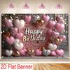 1Happy birthday Pink glitter background With balloons and hearts  Suitable for parties No Power Supply Required