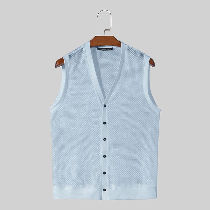 

INCERUN мужские летние майки без рукавов с v-образным вырезом и пуговицами в сеточку 3XL