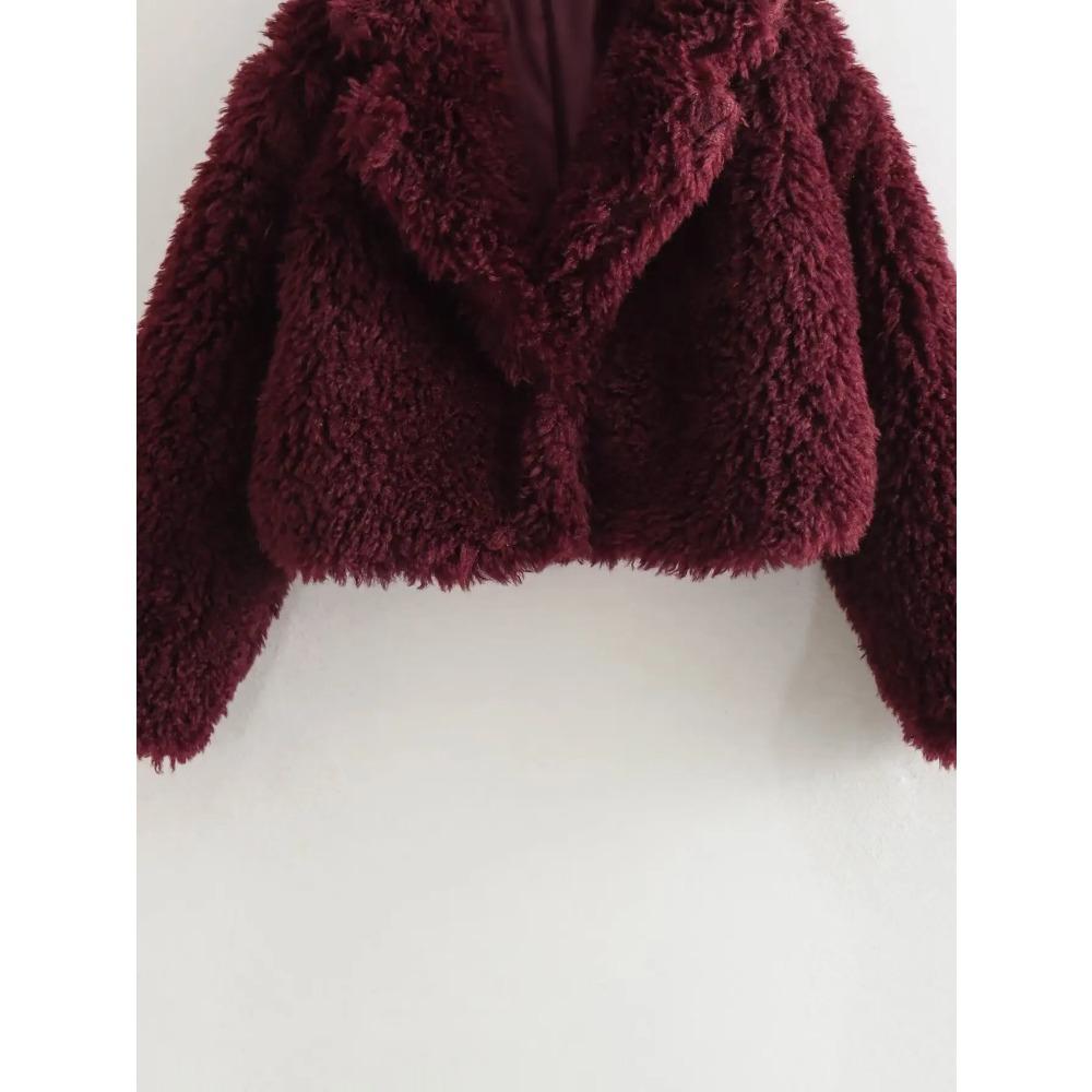 2024 Autumn Winter Women Casual Artificial Wool Jackets Fashion Streetwear Solid Turn Down Collar Warm Oversized Thick Coats