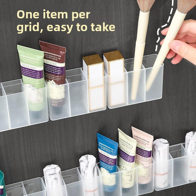 Wall-mounted Storage Box, Frosted Non-perforated Compartment-based Box, Eyebrow Clip, Scissors, Eyebrow Pencil, Brush Storage Rack