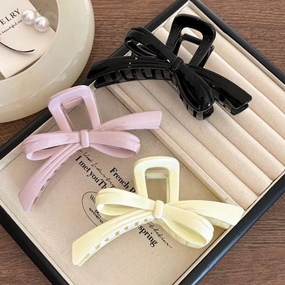 Solid Bow Hair Clips Plastic Barrettes Fashion Hair Claw Clip