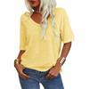 T-shirt da donna a V, manica corta, vestibilità larga, tinta unita, basic, casual, misto cotone