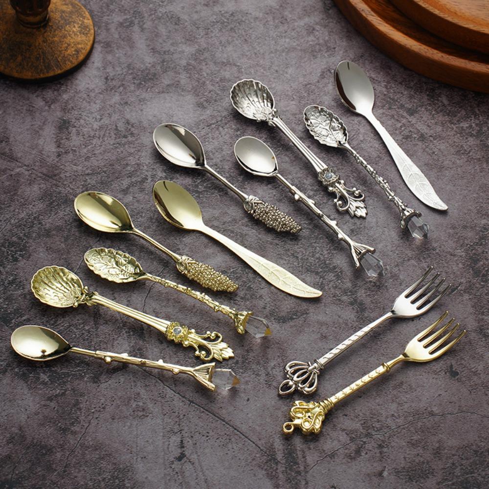 6pcs Vintage Palace Coffee Spoon Set Home Tableware Kitchen Gadget Set Ice Cream Jam Dessert Spoon Afternoon Tea Decor Tool Gift