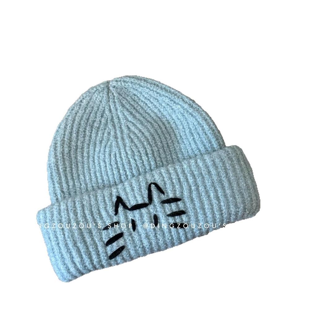 Line Kitten Cute Woolen Hat for Women in Autumn and Winter Warm and Windproof  Versatile Simple Ear Protection Hat Knitted Hat  Cold Hat