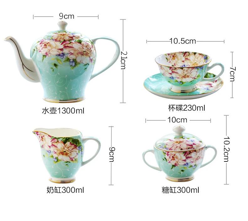 Pink Blue Flower Bone china Coffee Cup Set Porcelain Tea Cup Set Ceramic Pot Mug Sugar Bowl Creamer Teapot Milk Jug Teaset