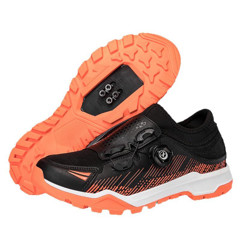 Professional Non-slip Mountain Bike Cycling Shoes with Spikes, Outdoor Sports, Casual, Black/Green, Black/Orange