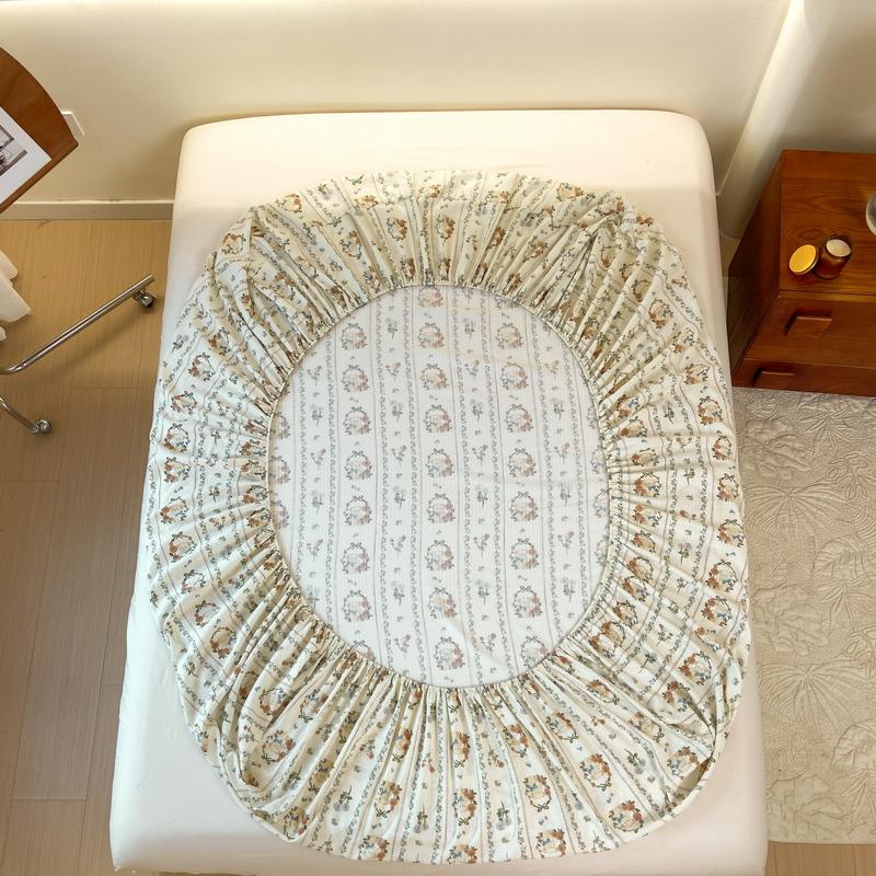 Washed Cotton Bed Sheet Fitted Sheet with Pillowcase Elastic Bands Non Slip Adjustable Mattress Cover for Double King Queen Bed