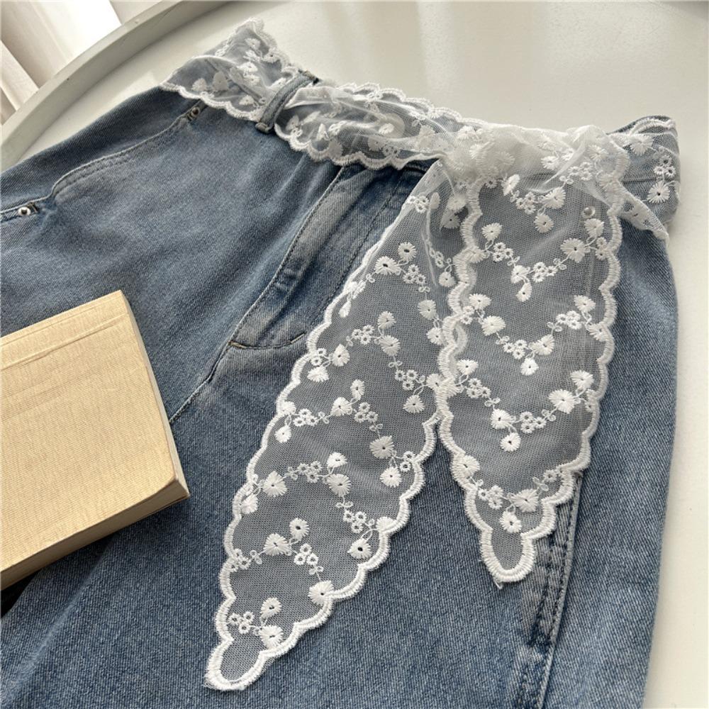 

White Sweet Lace Belt Flowers Embroidery Bow Tie Bohemian Waist Chain Waist Decoration Sweet Scarf Body Decor Accessories