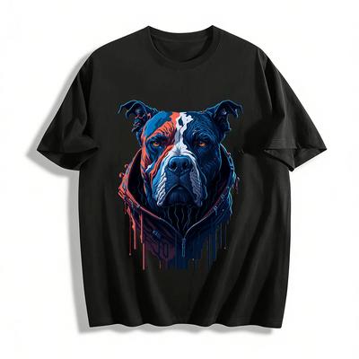 American Cool Bulldog Print Street Style Casual Sweatshirt Pure Cotton T-shirt