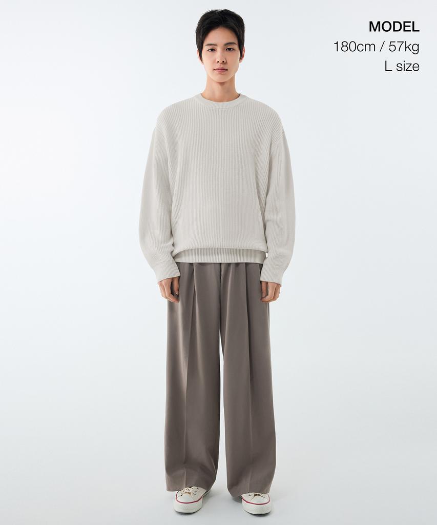 MUSINSA STANDARD Cotton Ribbed Crew Neck Knit [Cream]