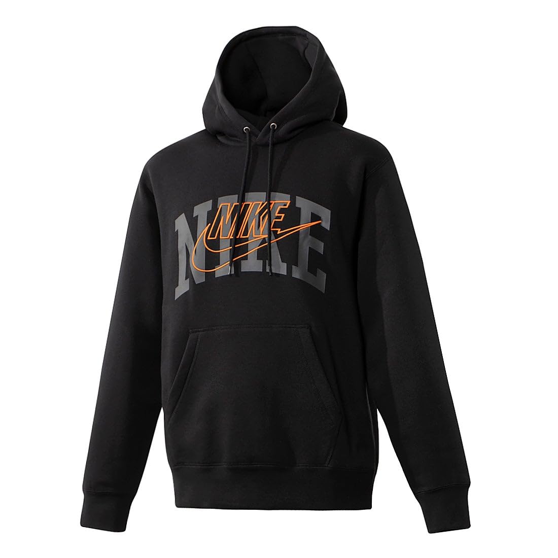 

Nike Club Fleece Pullover Sportswear for the Strength and Size Large Hoodie, Lightweight, Brushed-Lined, FV4448-010, Black/Safety Orange, Gym,