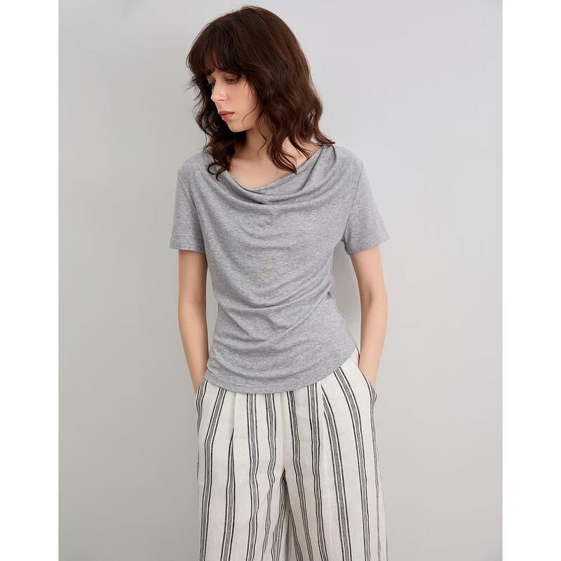 Demana Elegantes Damen-T-Shirt aus Wolle und Lyocell mit Drapierter Halslinie
