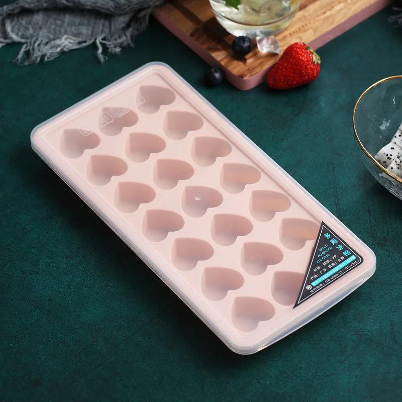 21/24 Grids Food Grade BPA Free Silicone Ice Cube Tray with Lid Easy To Demold Heart-shaped and Square Ice Maker Ice Cream Maker