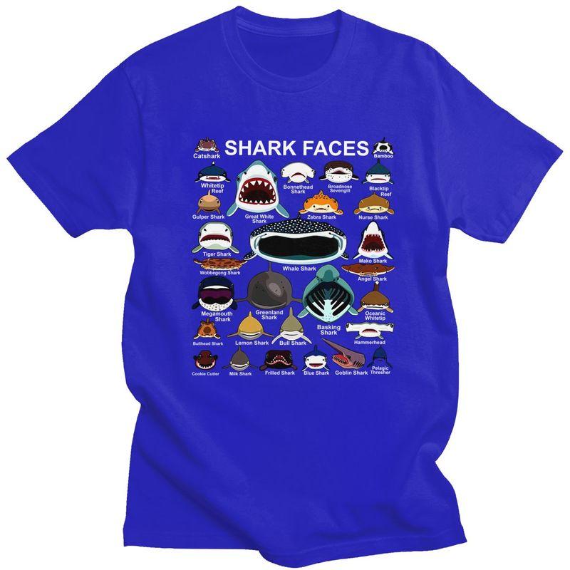 Shark Faces Of All Kinds T Shirts 100 Cotton Tee Tops Summer O Neck Animal Lover Tshirt ShortSleeve For Unisex Birthday Gift