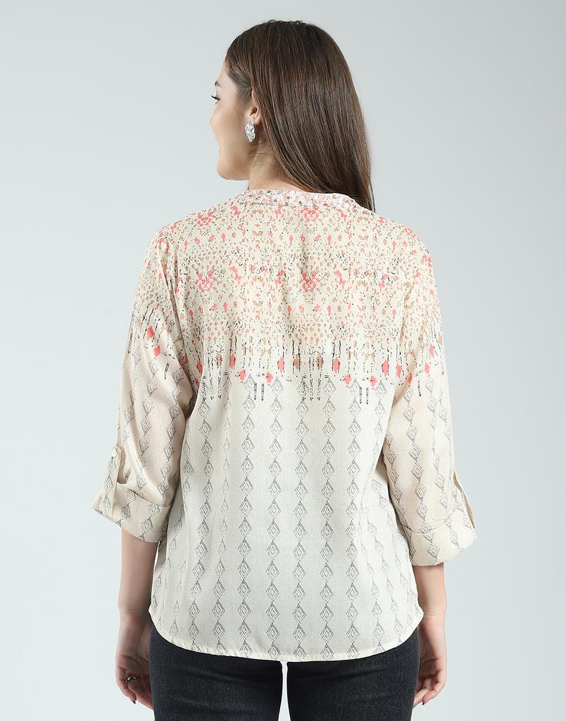 MONTE CARLO Womens Printed Band Neck 3/4 Sleeve Regular Fit Top