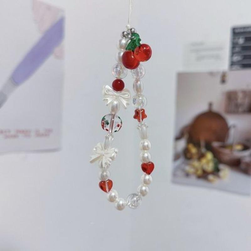 Bracelet de perles d'amour pour femmes, petit nœud en cristal frais, fleurs, amour, chaîne de téléphone portable, anti-chute, accessoires de coque de téléphone portable, DIY