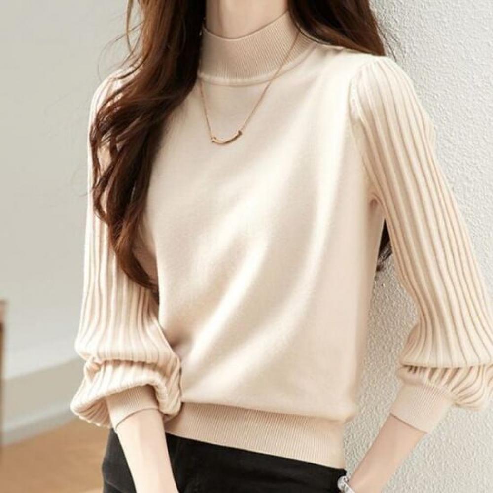 Navava Women Chic Volume Sleeve Long Sleeve Half Turtleneck Knit Nk2865