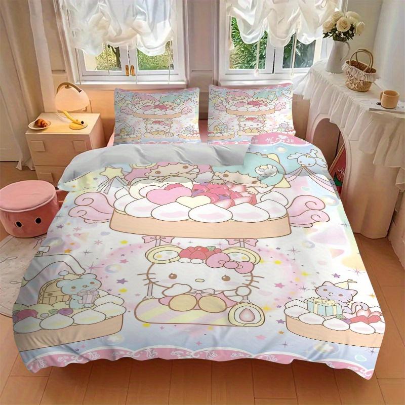 3pcs Little Twin Stars & Hello Kitty Bedding Set - Includes 1 Quilt Cover and 2 Pillowcases, Comfortable Bedding with Stylish Design for Bed