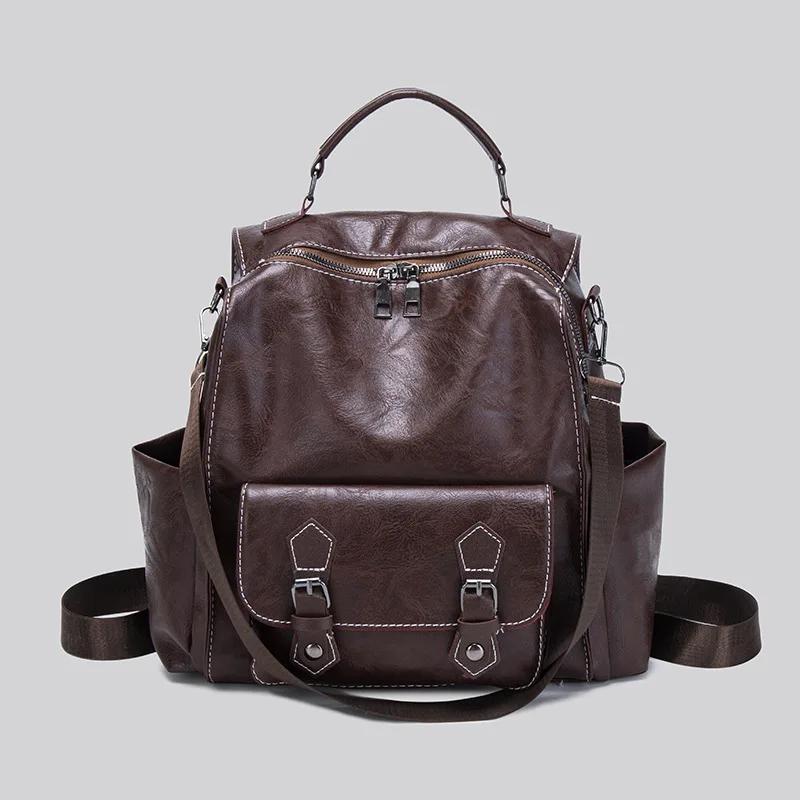 Women's Retro British Style Backpack Simple Fashion Travel Shoulder Bag PU Material Street Trend Zipper Opening Daily Match