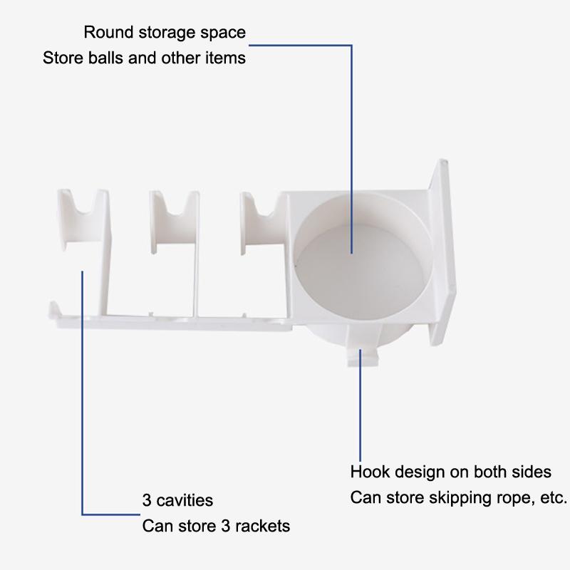Wall Mounted Badminton Racket Holder Punch Free With Ball Hanger 3-Slots Storage Rack For Tennis Pickleball Ping Pong Paddle