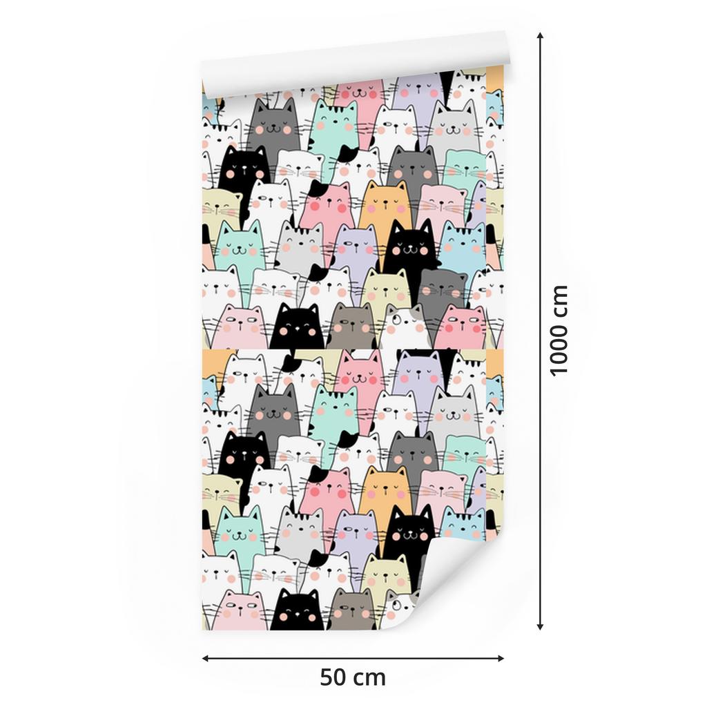 Cats Wallpaper Light Gray, White and Gray for Living Room and Bedroom 50x1000
