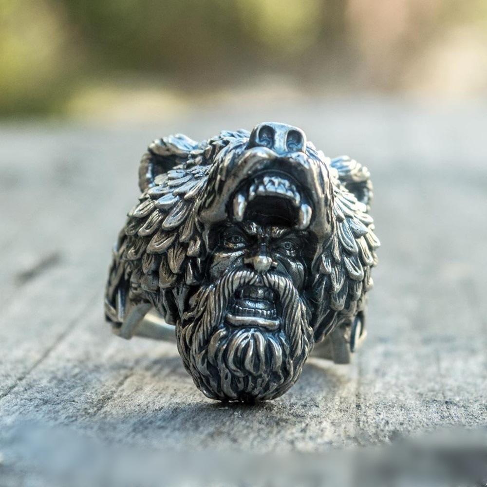 Joyas Nuevas Transfronterizas Anillo para Hombre Guerrero Oso Cabeza de Oso Anillo Celta
