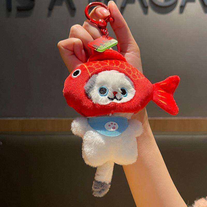 Cat Playful Koi Plush Keychain Adorable Detachable Headset Cute Bag Charm