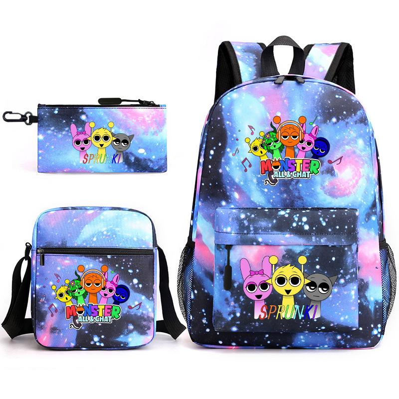 Rhythm box game merchandise student bag sprunki cartoon starry sky backpack leisure bag 3-piece set D