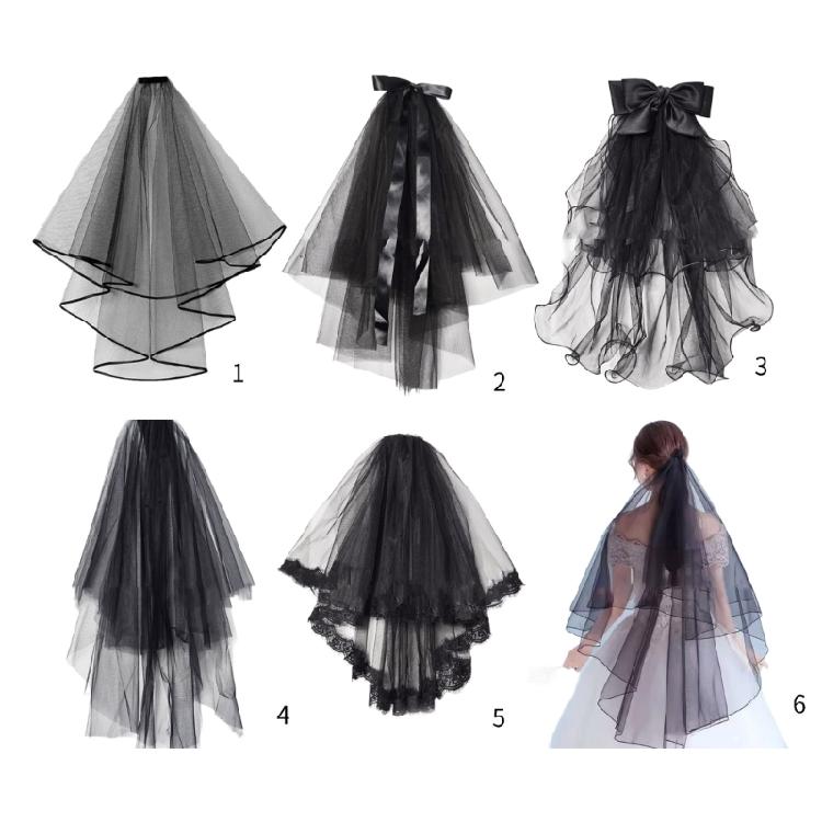 Hochzeitstüll Brautspitzen-Schleier mit Schleife/Blumenbesatz Eleganter Schleier für Brautjungfern