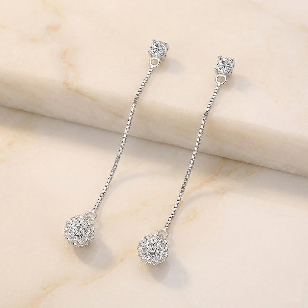 

Women Elegant Silver Plated Rhinestone Tassel Shambhala Ball Dangle Earrings Bridal Wedding Prom Party Jewelry Accessories