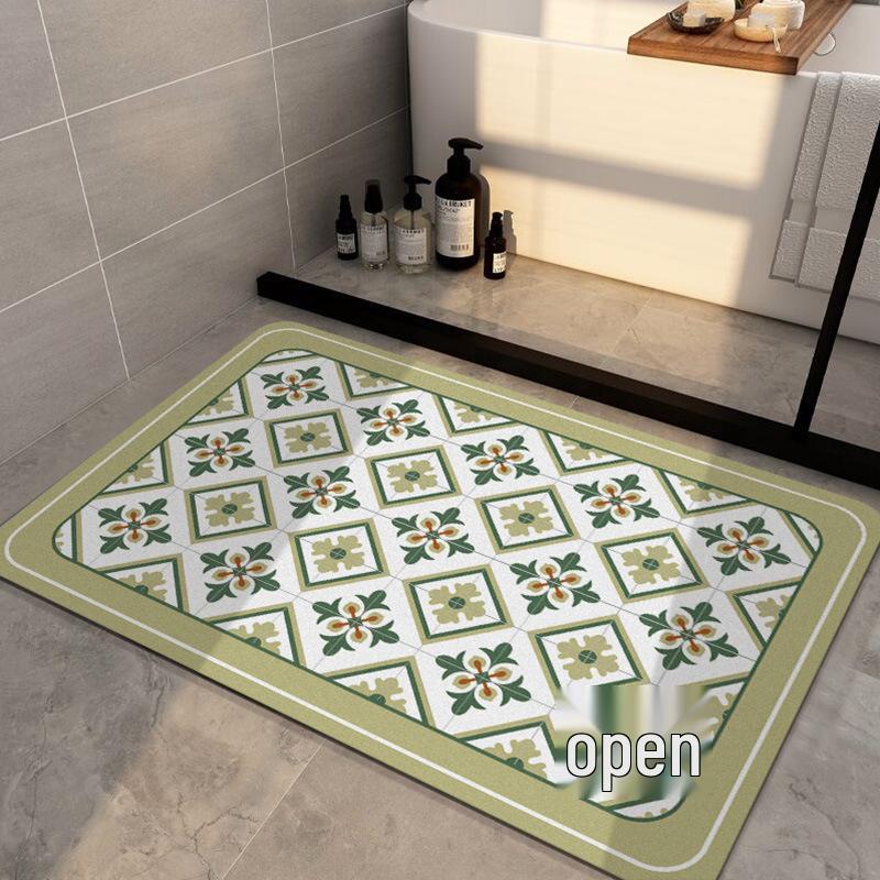 Fresh Floral Diatomaceous Earth Anti-Slip Absorbent Floor Mat for Bathroom and Entrance