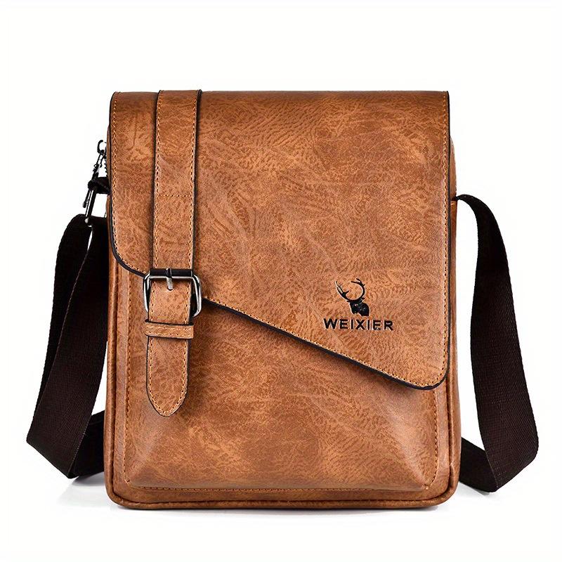 Men's Vintage Casual Crossbody Bag, Versatile Business Shoulder Bag, PU Leather Messenger Bag for Men Fashion Flip Cover Handbag