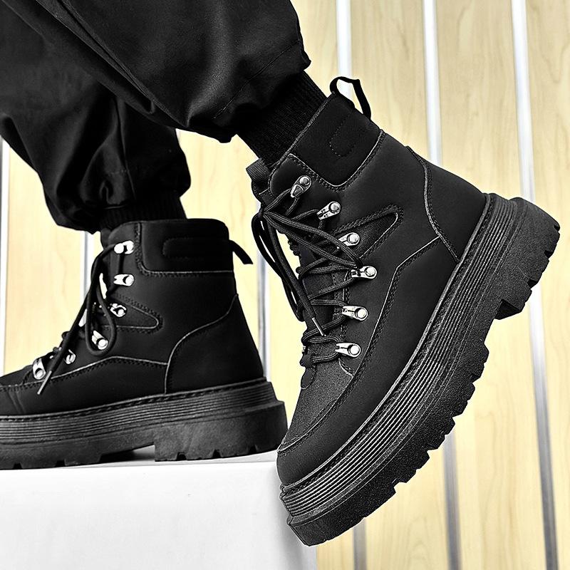 Yüksek Top çizmeler erkek deri ayakkabı moda motosiklet ayak bileği askeri bot erkekler için kışlık botlar erkek ayakkabıları dantel-up Botas Hombre